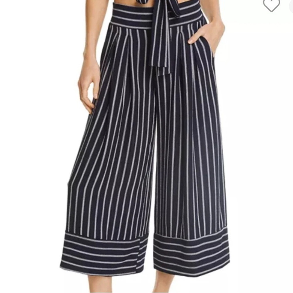 MISA Los Angeles Wide Leg Crop Pants Blue Striped High Rise Stretch Medium